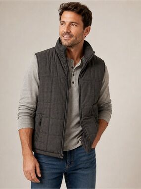 Pinter Men's Dark Gray Quilted Vest puffer large full up insulated gray brown